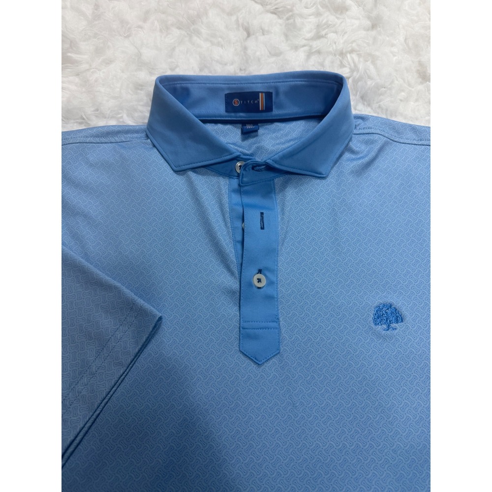 Stitch Golf Mens Makai Golf Club Hawaii Polo Shirt Blue Geometric Stretch M/L